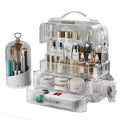 Makeup Organizers Skincare organizers with 2-Layer Box and Transparent Cover Waterproof Dustproof Cosmetics Display Cases with Brush Holder for Vanity Countertop Bathroom Dresser Bedroom(Clear)
