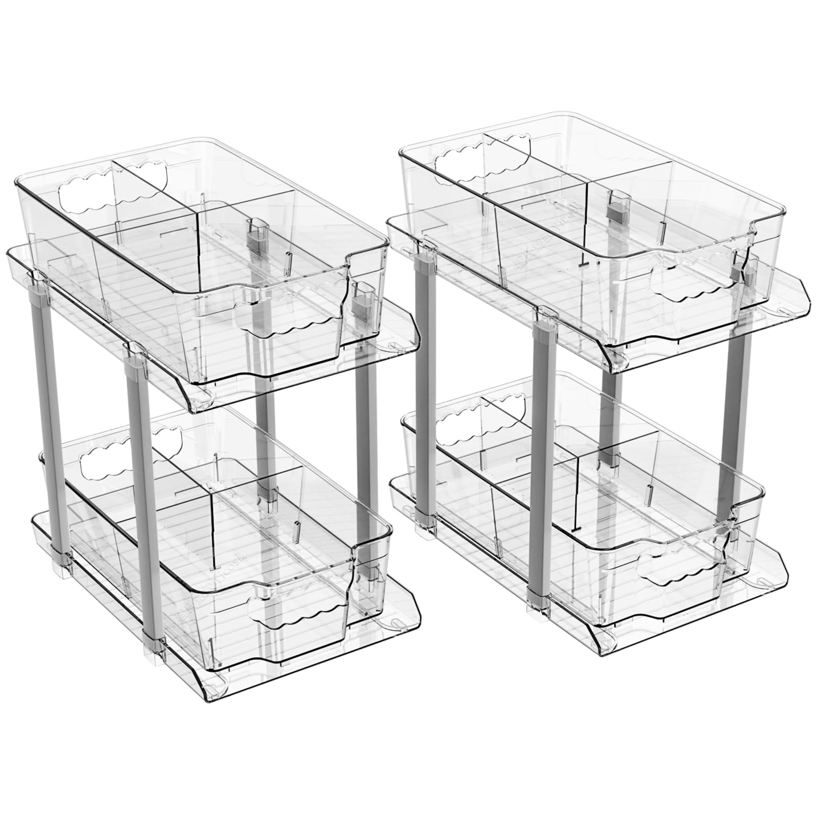 Yieach 2 Sets of 2-Tier Bathroom Cabinet Organizer12.8" Tall Medicine Cabinet Organizer and Under Sink Organizers and StorageClear Pull-Out Under Bath Sink Organizers and Storage for PantryKitchen
